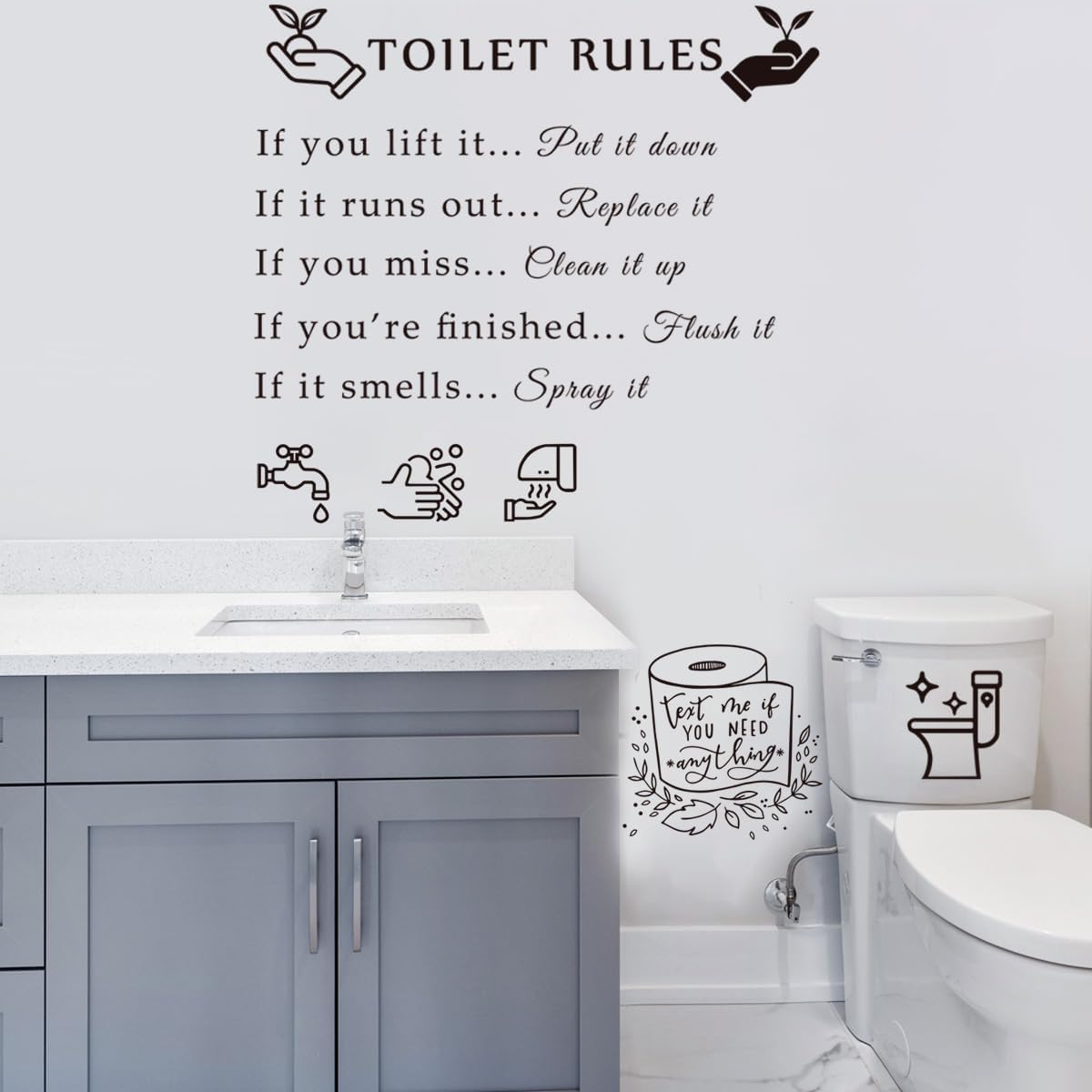 Toilet Rules Wall Quotes Stickers Peel and Stick DIY Removable Wall Decal Wall Decor Vinyl Rules Sign Wall Art Decals for Toilet Bathroom Laundry Room Shower Room Decoration