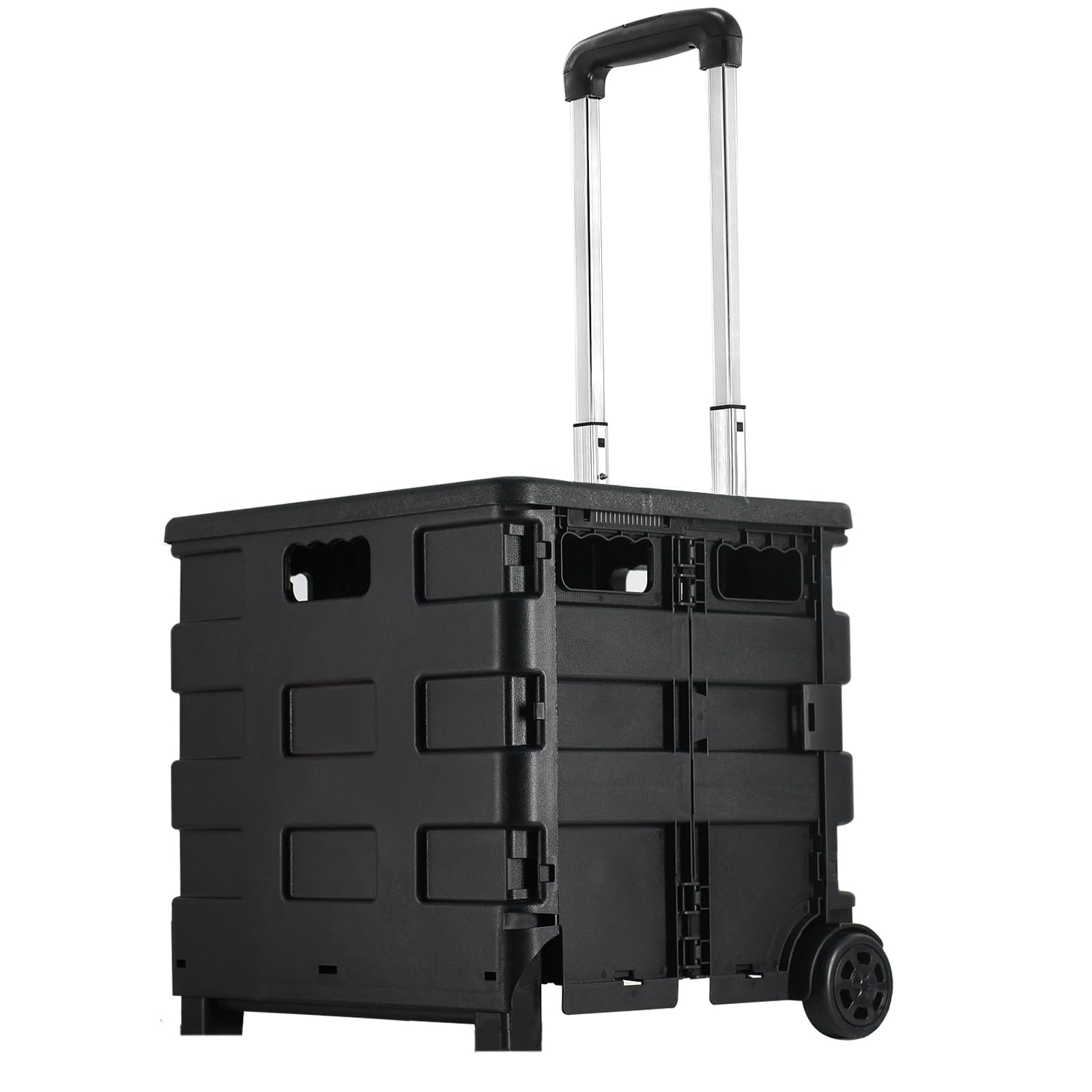 Folding Shopping Trolley with Wheels,Black 25KG Foldable Grocery Shopping Cart, Folding Dolly,Collapsible Grocery Dolly Cart, Utility Transit Hand Troley for Daily Use Home Office Kitchen Women