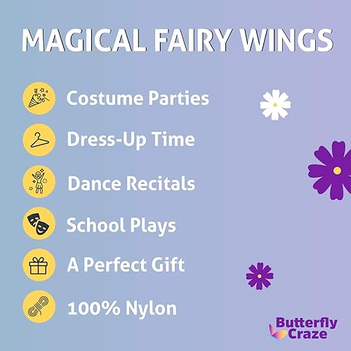 Miniatura 9 de Butterfly Craze Girls Fairy Angel or Butterfly Wings  Costume Accessories for Parties  Colors Blue Green Pink Purple