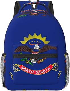 North Dakota State Flag Print Laptop Backpack, Water Resistant Travel Backpack Carry On Flight Approved, Aesthetic Bookbag