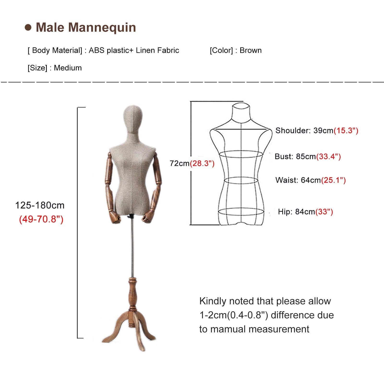 Manekin, średni męski biust ze spodniami i uchwytem na buty, regulowana wysokość, zdejmowane elastyczne ramię/głowa, manekin do sukienek plus size dla ekspozycji detalicznej