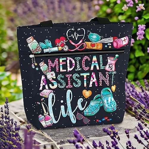 Image of 84hoods Large Waterproof Tote Bag with Pockets and Zipper for Work. Gift for Nurse. Shoulder Bag for Women.