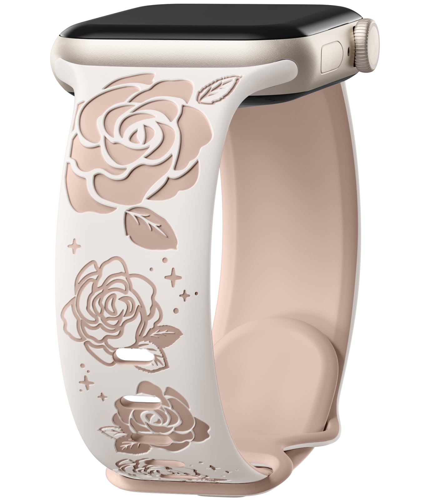 Adorve Floral Engraved Bands Compatible with Apple Watch Band 41mm 40mm 38mm 42mm 44mm 45mm 49mm for Women Men, Rose Engraved Design Silicone Strap for iWatch Bands Series 9 8 7 6 SE 5 4 3 2 1 Ultra