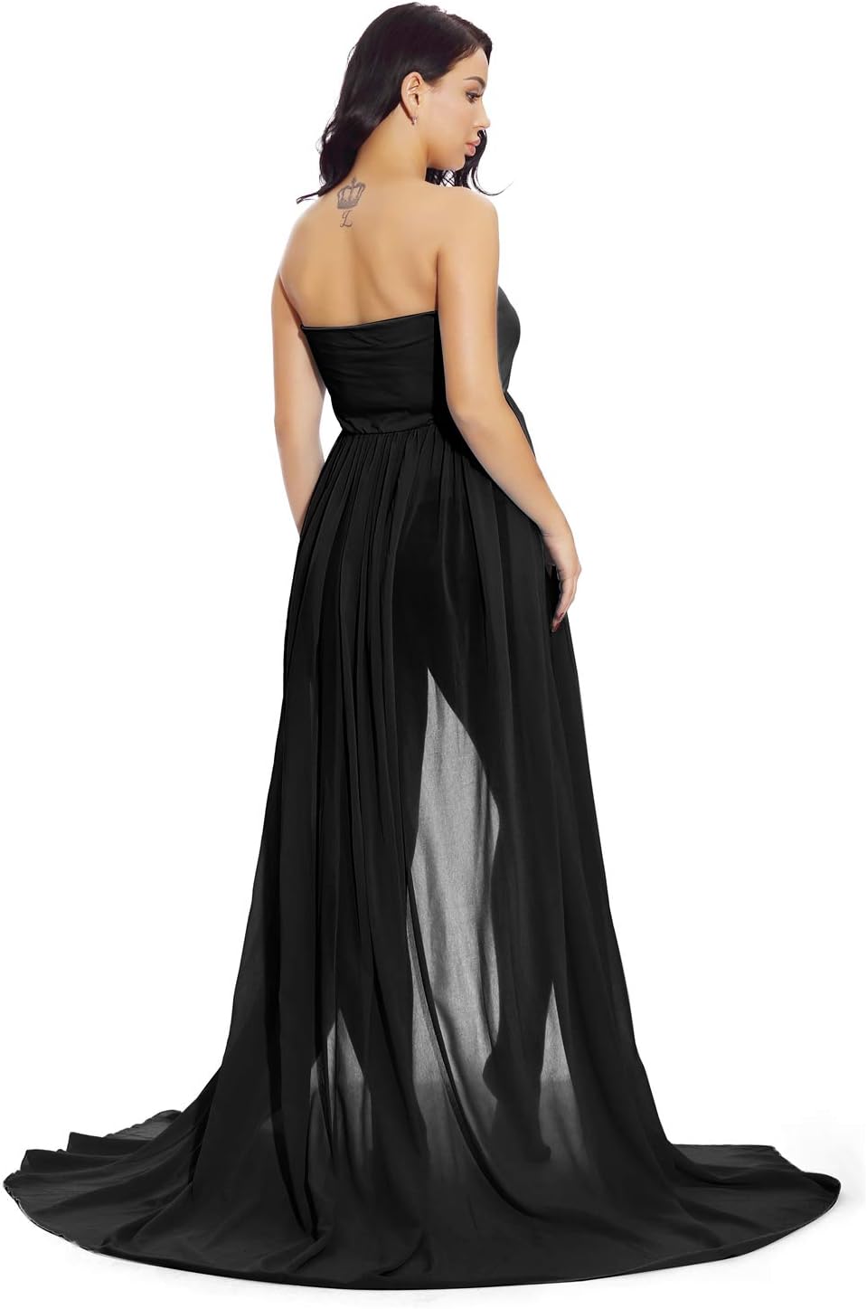ZIUMUDY Maternity Chiffon Strapless Maxi Photography Dress Split Front Gown for Photoshoot