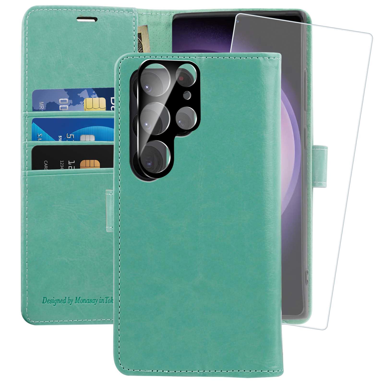 MONASAY Vegan Leather Fit for Samsung Galaxy S24 Ultra 5G Wallet Case, [Lens & Glass Screen Protector Included][RFID Blocking] Flip Folio Phone Cover with Credit Card Holder, 6.8 inch, Mint (B0CM32FF4Y) Amazon Price History, Amazon Price Tracker