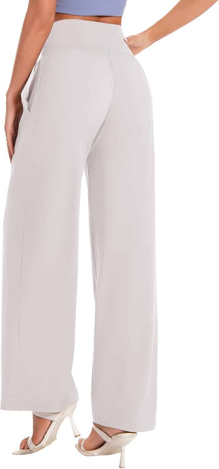 BUBBLELIME 20"/27"/29"/31"/33"/35" Women's High Waist Wide Leg Yoga Pants Loose Comfy Lounge CasualSweatpants with Pockets - Light Khaki X-Large 31" Inseam - Image 3