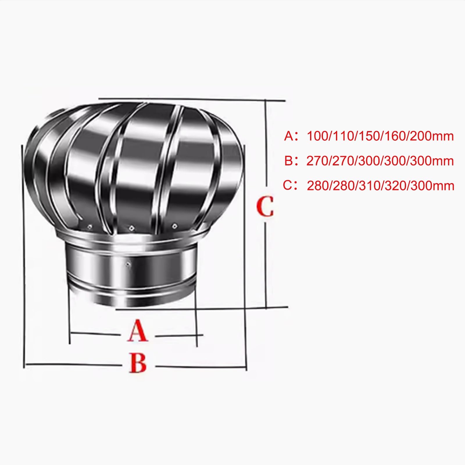 Comignolo, sfiato per Tetto Tondo, in Acciaio Inox, Facile da installare, per sfiato di Scarico sul Tetto, per Isolamento Esterno (Dimensioni: 160 mm/6,3 Pollici)