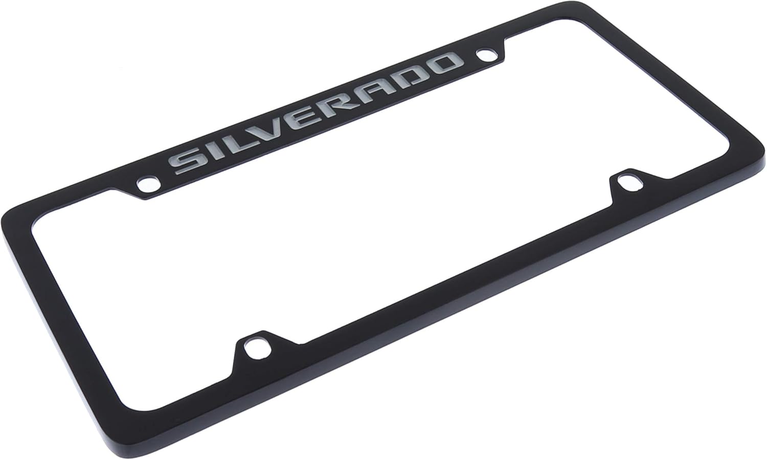 Chevrolet Silverado Black Coated Metal Top Engraved License Plate Frame Holder