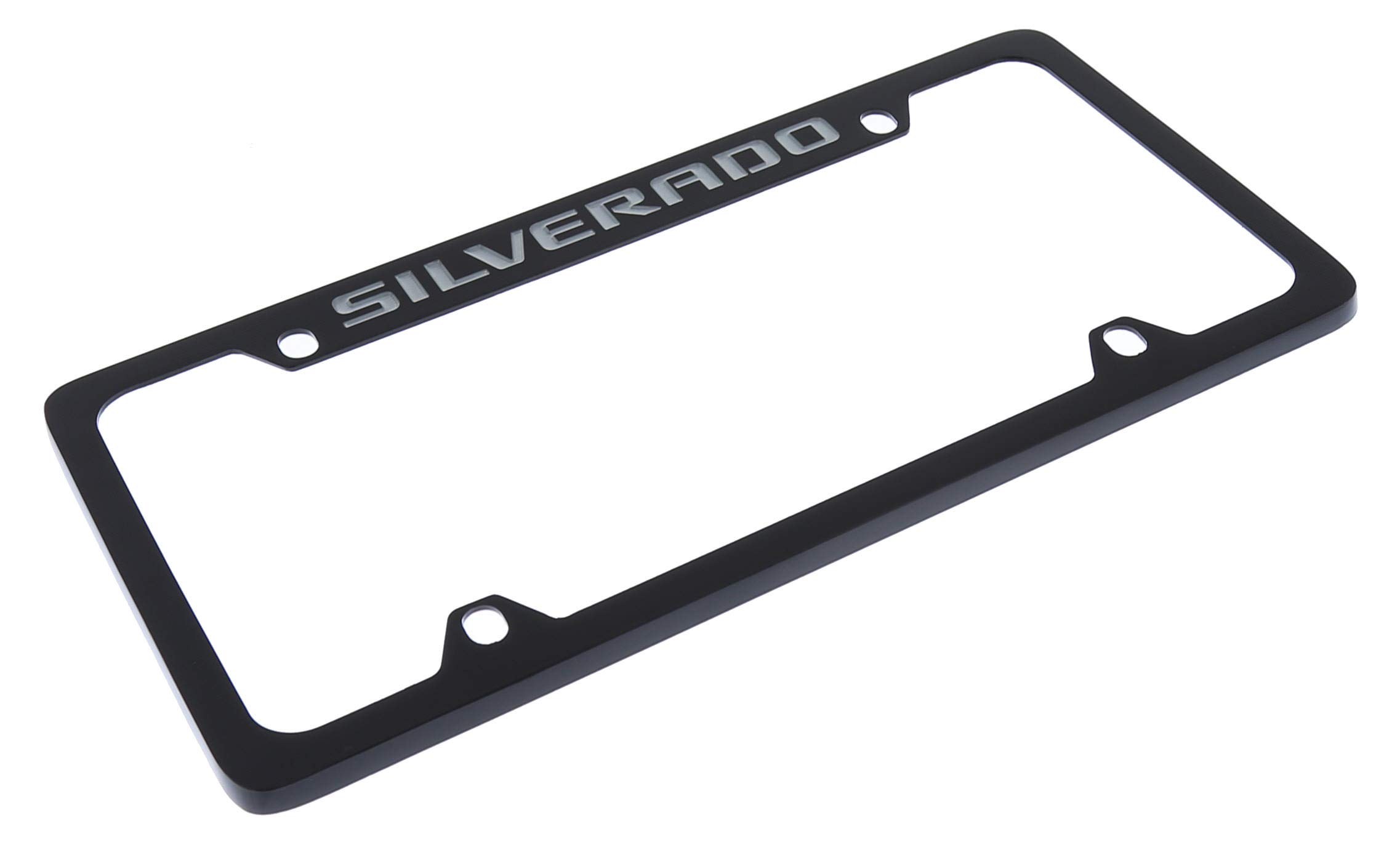 Chevrolet Silverado recubrimiento de color negro parte superior de metal grabada licencia Plate Frame Holder