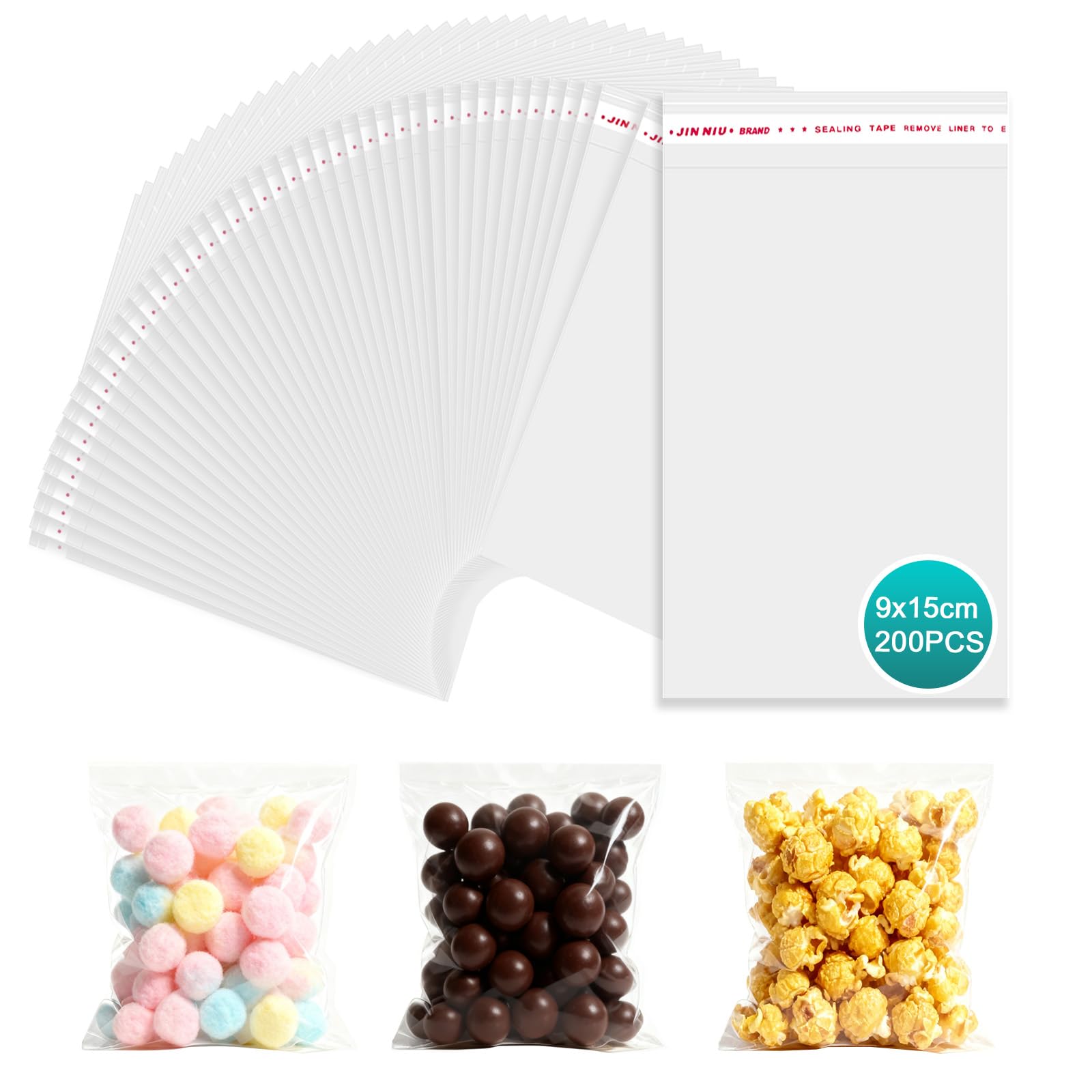 PDKKFF 200Pcs Clear Self-adhesive Cellophane Bags, 9 x 15cm Clear Seal Seal bags for Wrapping Cookies, Sweets, Biscuit, Jewellery, Gifts, Envelopes, Party Favors(3.54 x 5.9 inch)