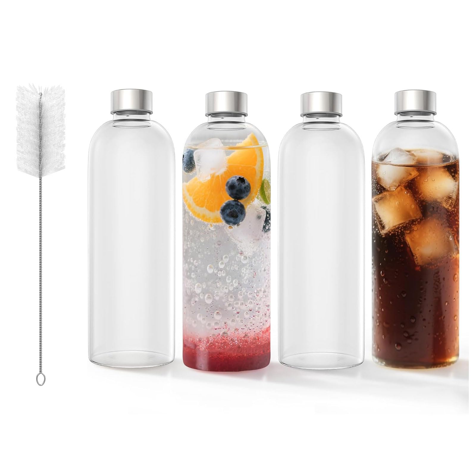 UISEBRT Glastrinkflasche 1000ml – Wasserflasche aus Borosilikatglas mit Edelstahldeckel – auslaufsicher, spülmaschinenfest, temperaturbeständig – ideal für Zuhause, Schule & Outdoor