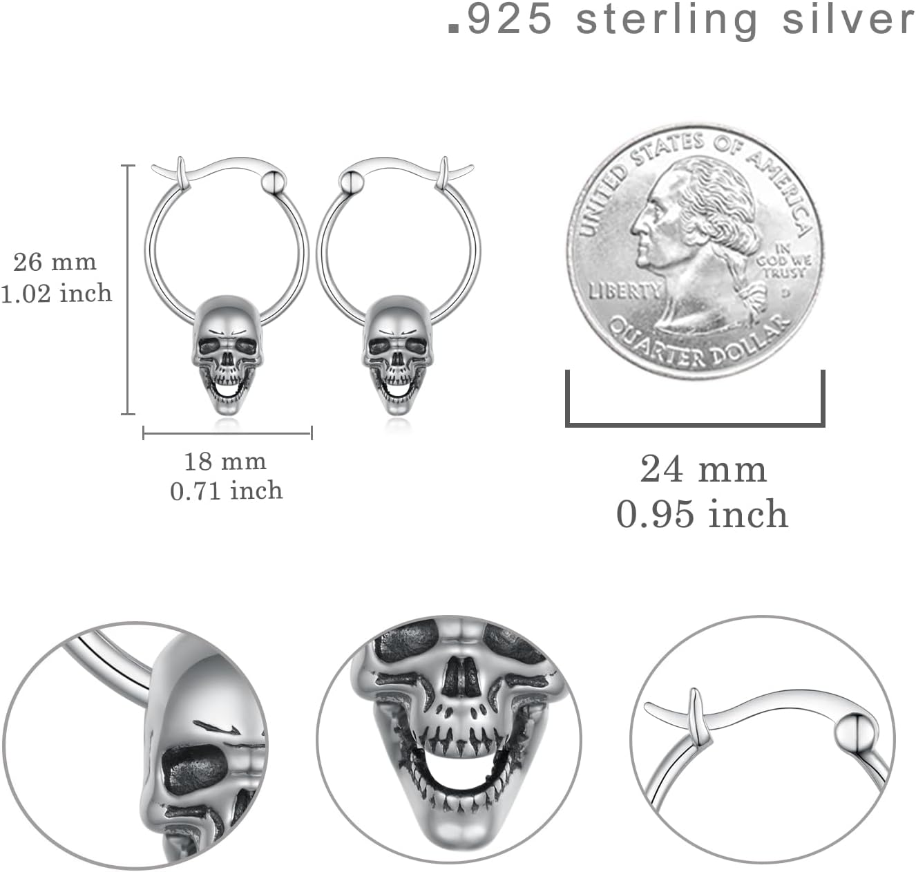 Skull Earrings 925 Sterling Silver Gothic Skull Dangle Earrings Skull Jewelry Gift for Women Men - Image 6