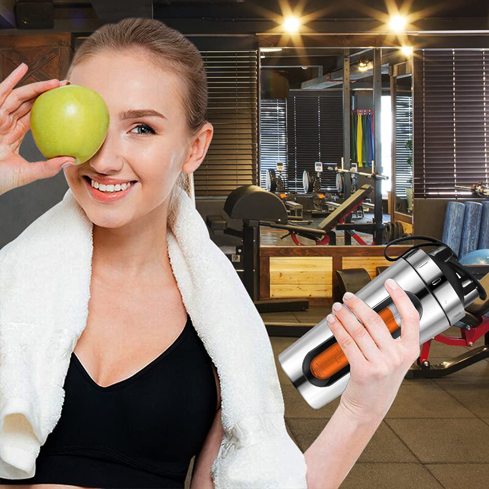 Eiweiss Shaker - Shaker proteico, in acciaio inox, per fitness, mixer a prova di perdite, senza BPA, borraccia sportiva con shaker Ball, per palestra Nutrition Fitness, 750 ml (argento)