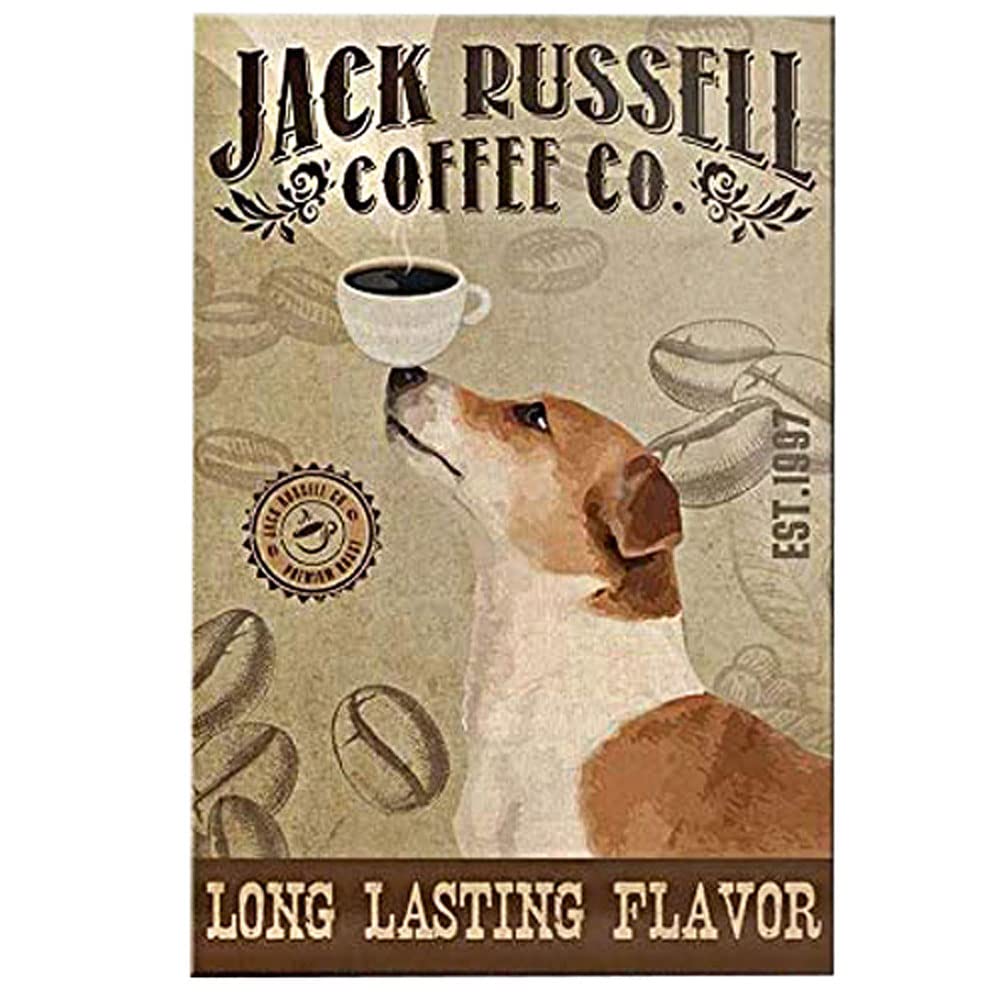 Biopracess Metalpostera3183 Metal Sign Jack Russell Terrier Coffee Metal Sign Retro Vintage Tin Sign Metal Poster Wall Art Decor 8X12 Inches