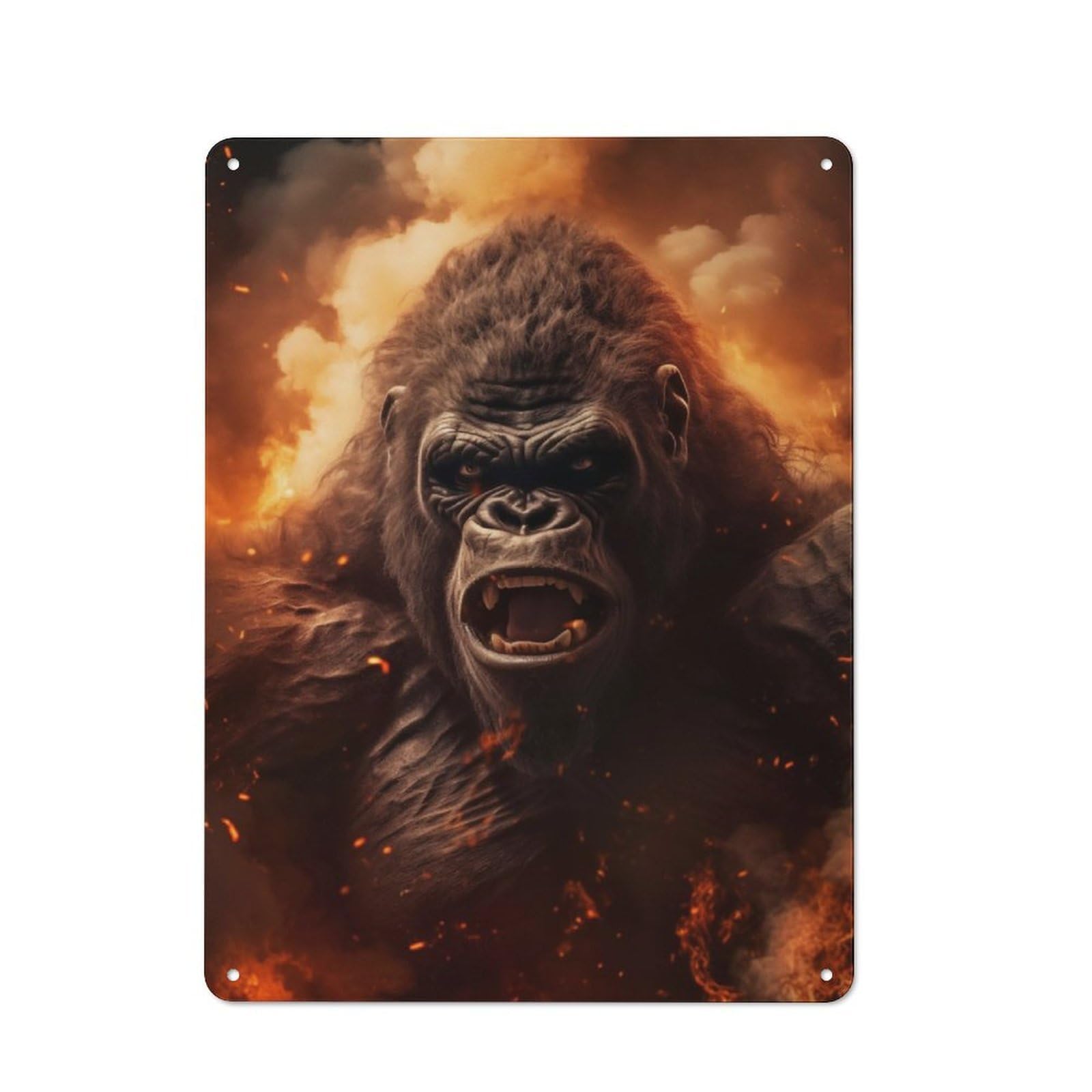 Junmoney Furious Gorilla Fire Flame Industrial-Style Tin Sign 40X30cm For Café Or Home Bar, For Cooler-Month Interiors With Industrial Character