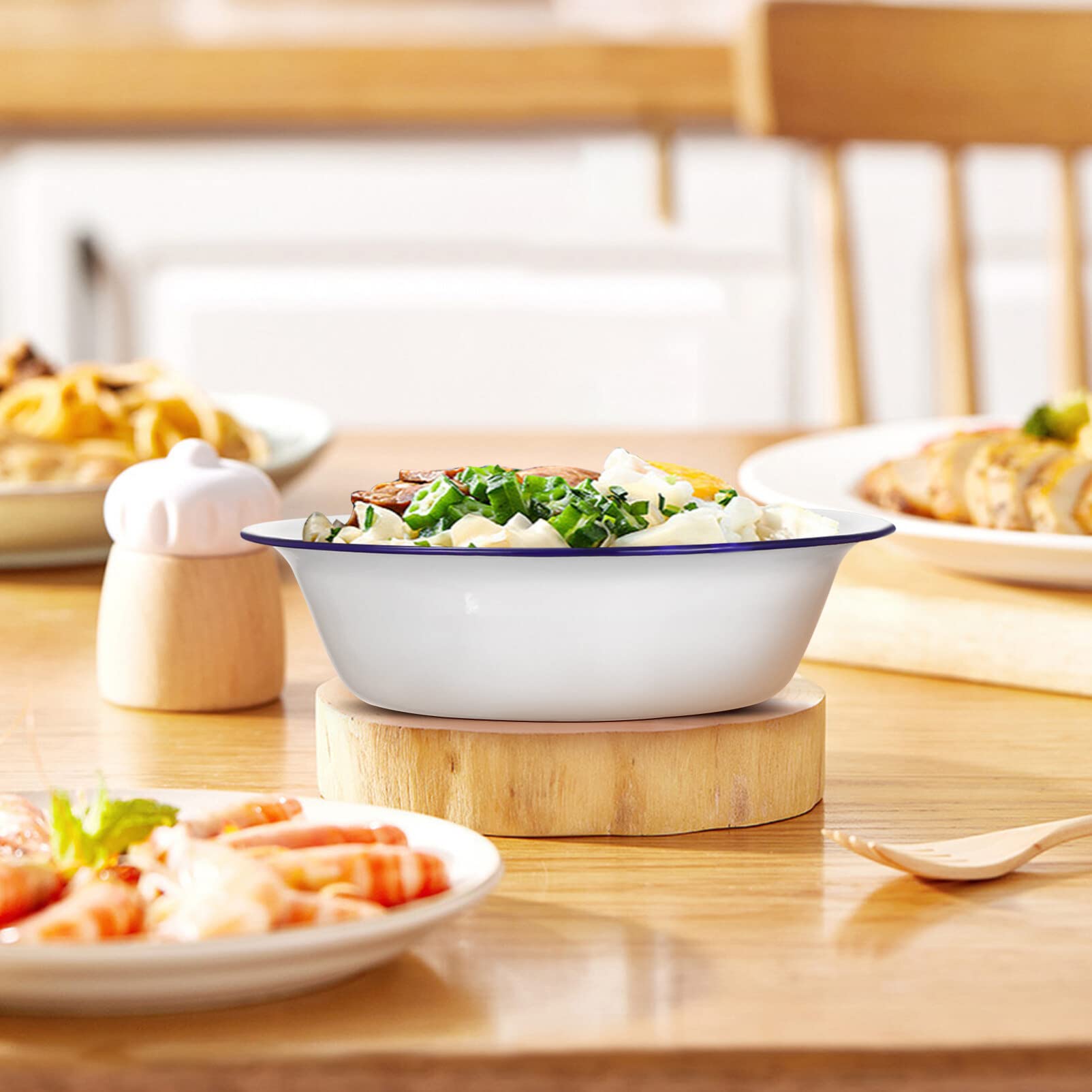 Luxshiny Emailleschalen Set 4 Stück Rund 6.30In Unzerbrechliche Emaille Servierschalen Mit Rand Für Küche Salat Obst Müsli Schüsseln Stapelbar Leicht Zu Reinigen