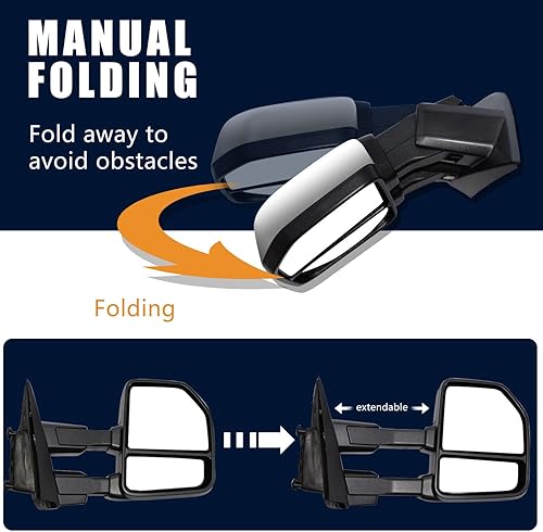 Miniatura 6 de AERDM Nuevo par de espejos de remolque con tapa cromada para Ford F150 2015 2016 2017 2018 Pickup Truck Remolque Espejos con señal de giro, lámpara