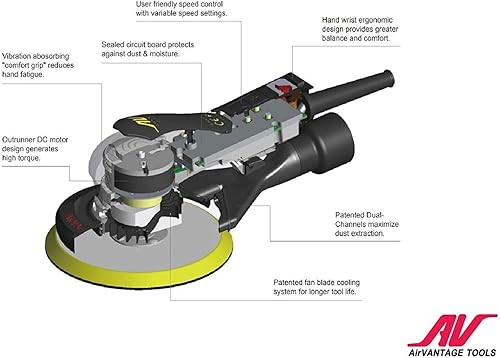 Miniatura 9 de AirVANTAGE - Lijadora eléctrica industrial avanzada de 6 pulgadas, estilo palma, de 2 generación, aspiradora central con almohadilla de perfil bajo
