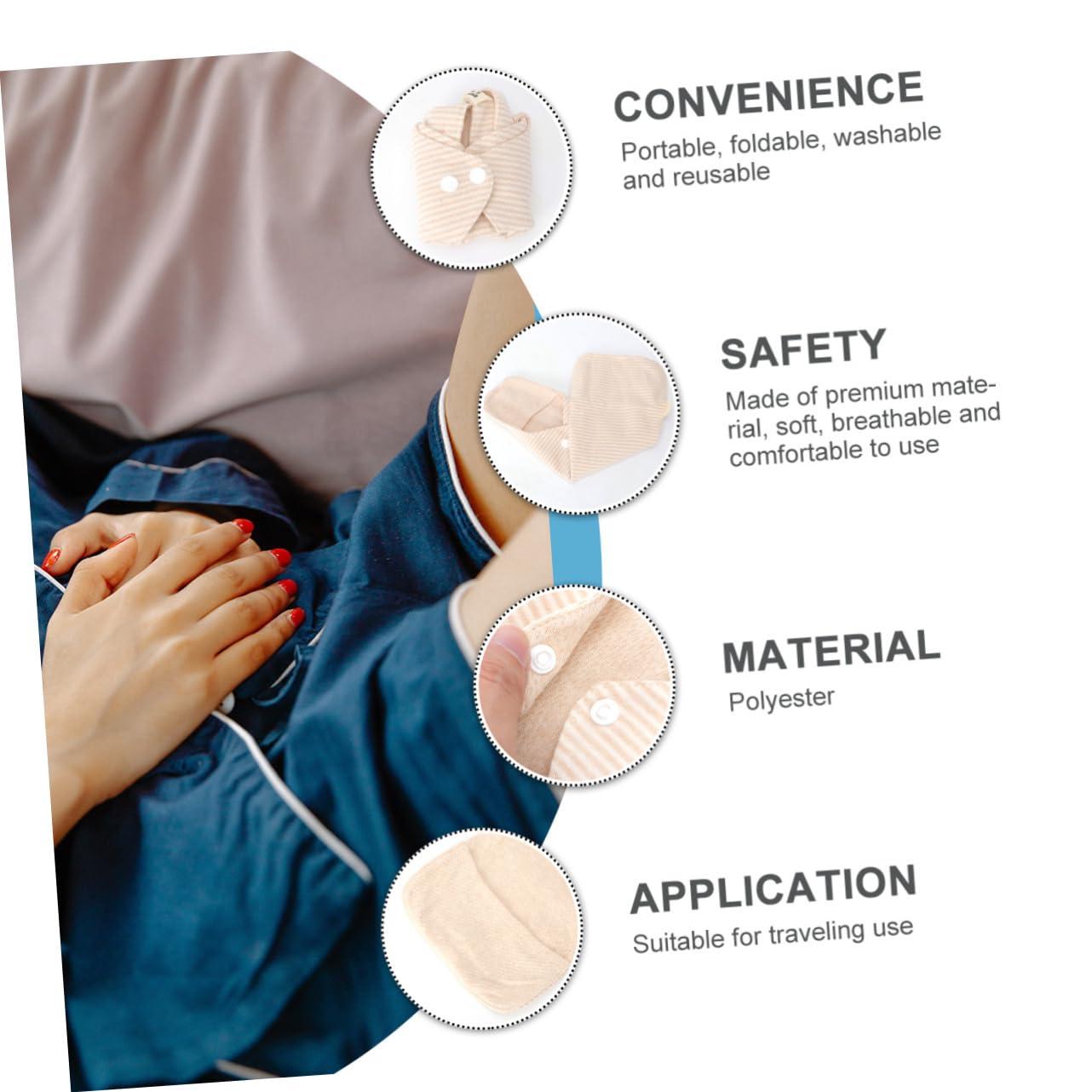 GLEAVI 6piezas Compresas Sanitarias Reutilizables De Algodón Orgánico Lavables y Absorbentes Para Menstruación Diseño Portátil y Cómodo Para y