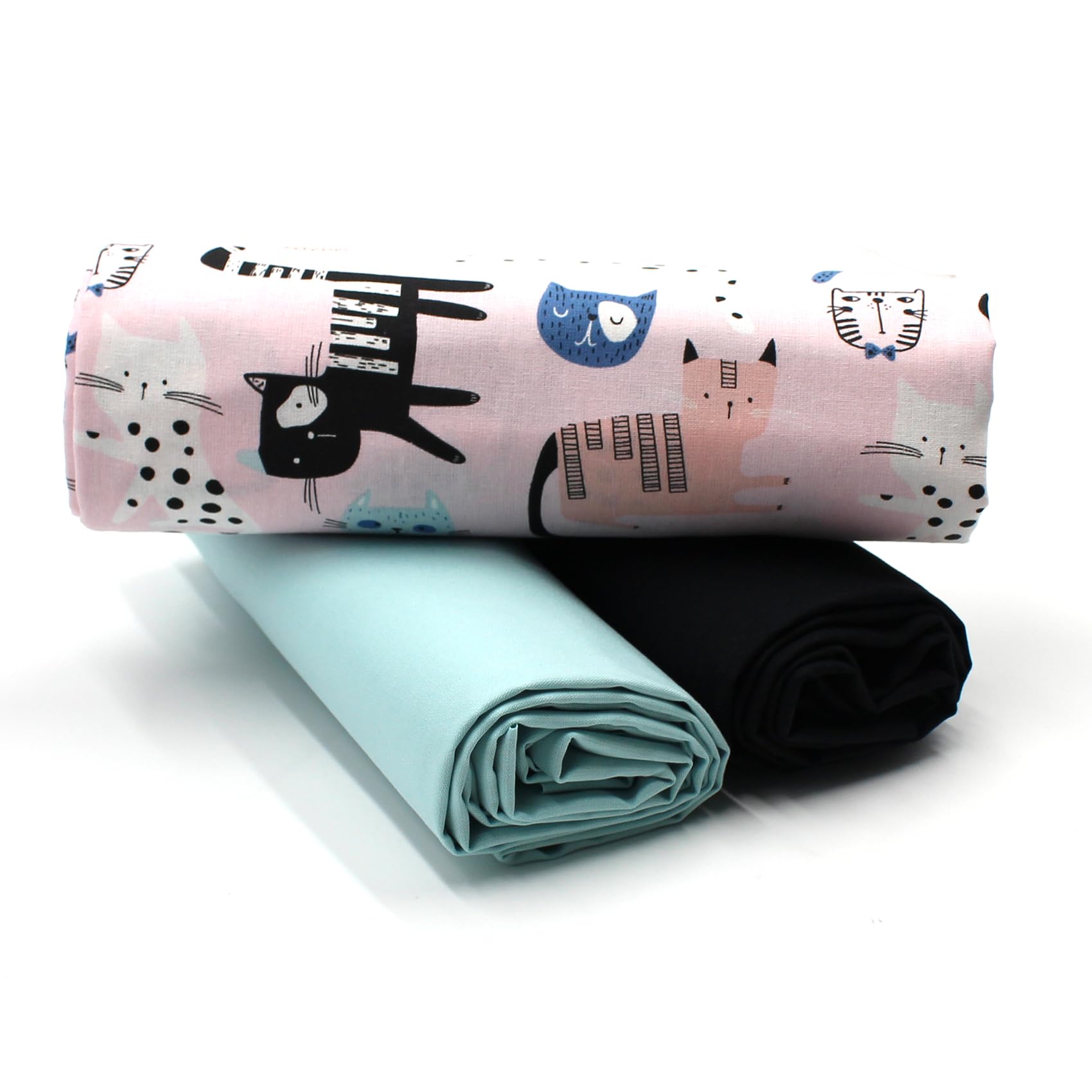 VmG-Store 1.5 m Cotton Fabric Set Design Fabric + 2 x Plain Colour Coordinated 100% Cotton Material Selection (Cat Set17)