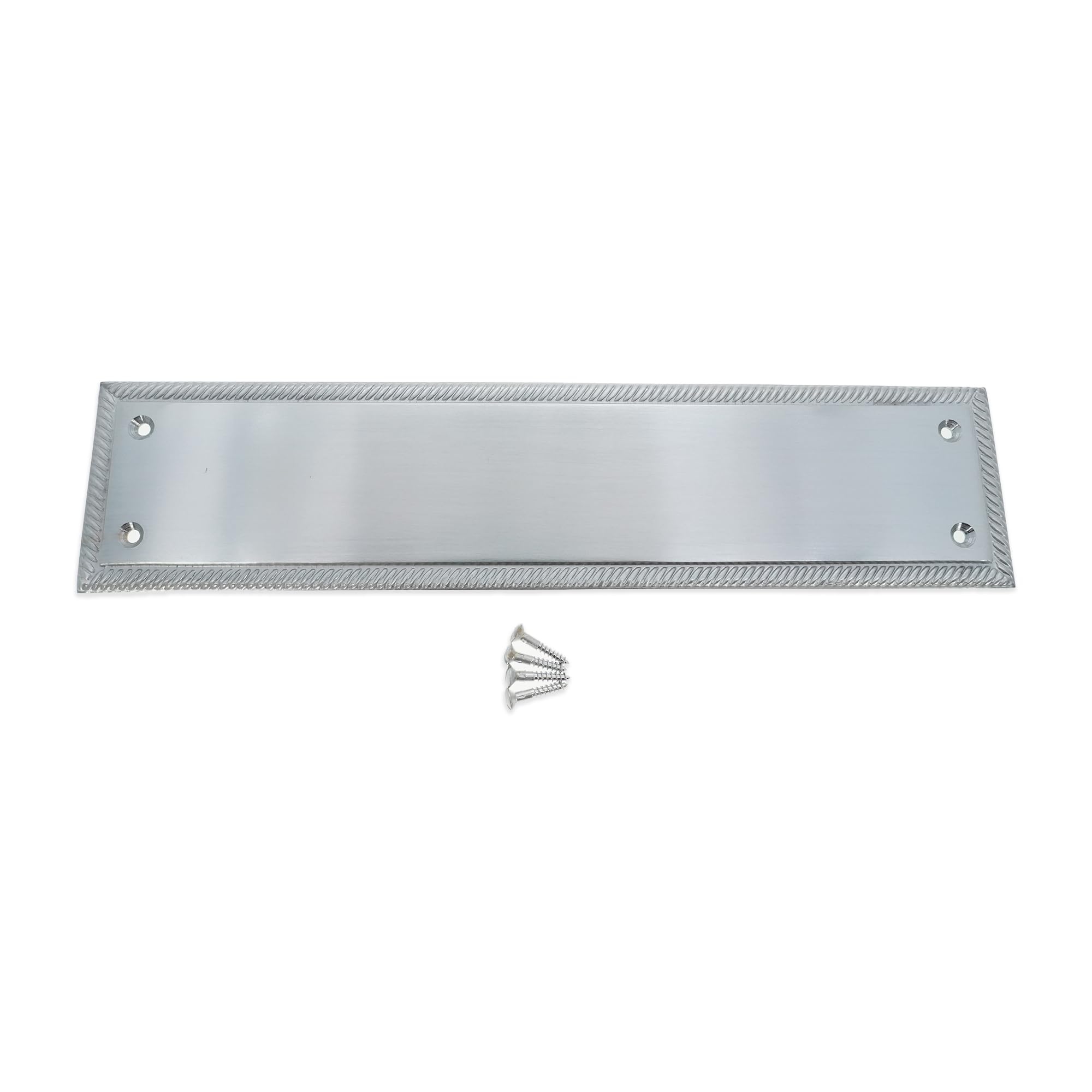 Infinity Decor Protection de porte en laiton chromé satiné avec bords torsadés Georgian 290 x 67 mm – pour portes intérieures et extérieures