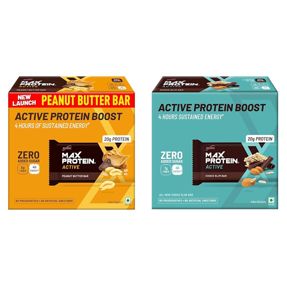 RiteBite Max Protein Active Bars - Peanut Butter & Choco Slim, 20g Protein, 5g Fiber, 21 Vitamins & Minerals, 70g (Pack of 6 Each) Combo-image-46