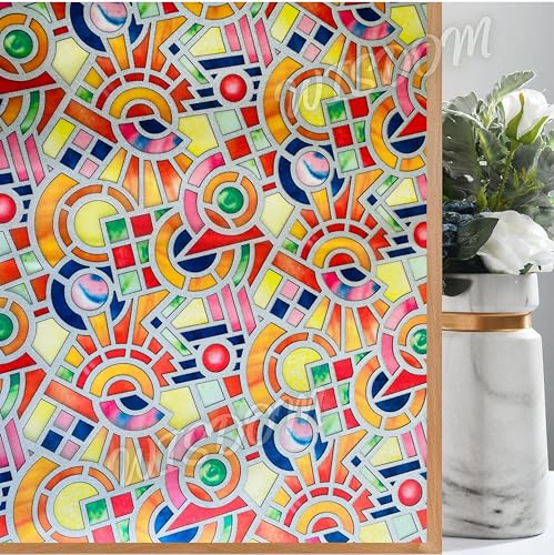 Image of WISDOM Color Geometry Pattern Window Glass Frosted Film 16x60 Window Glass Sticker