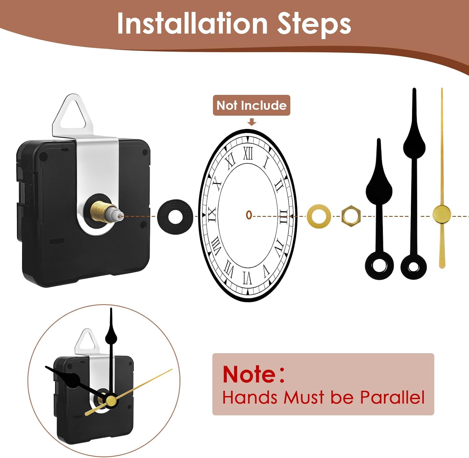 3PCS Clock Mechanism Replacement Kit, Quartz Clock Movement with 8 Pairs Clock Hands, Battery Operated Clock Motor Mechanism for DIY Repair Parts (Total Shaft Length 16/20/23mm)