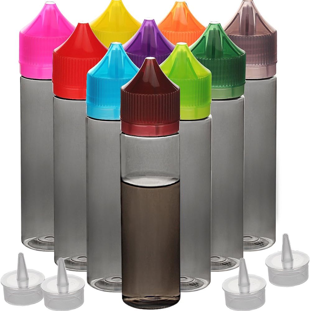 10pcs empty 60ml PET liquid bottle Unicorn dropper bottle DIY liquid bottle (Black-trans + Color cap, 60ML X 10PCS)