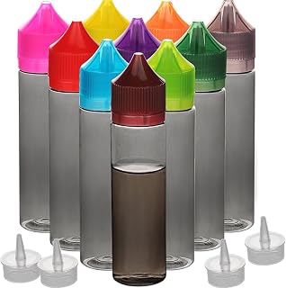 HUIZHU 10pcs empty 60ml PET liquid bottle Unicorn dropper bottle DIY liquid bottle (Black-trans + Color cap, 60ML X 10PCS)