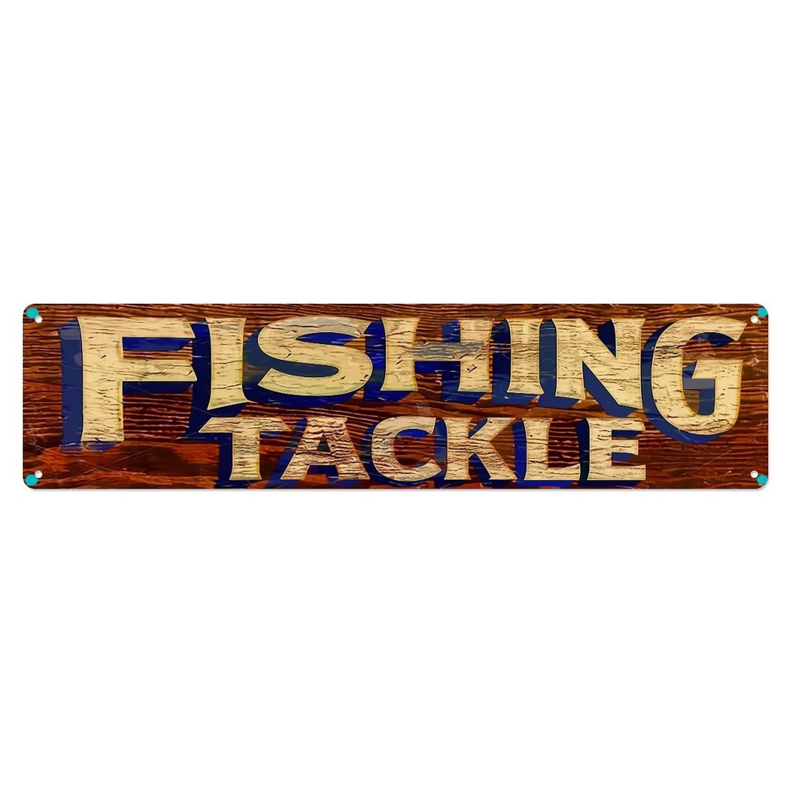 Fishing Tackle Wood Texture Pattern Metal Tin Sign Plaque