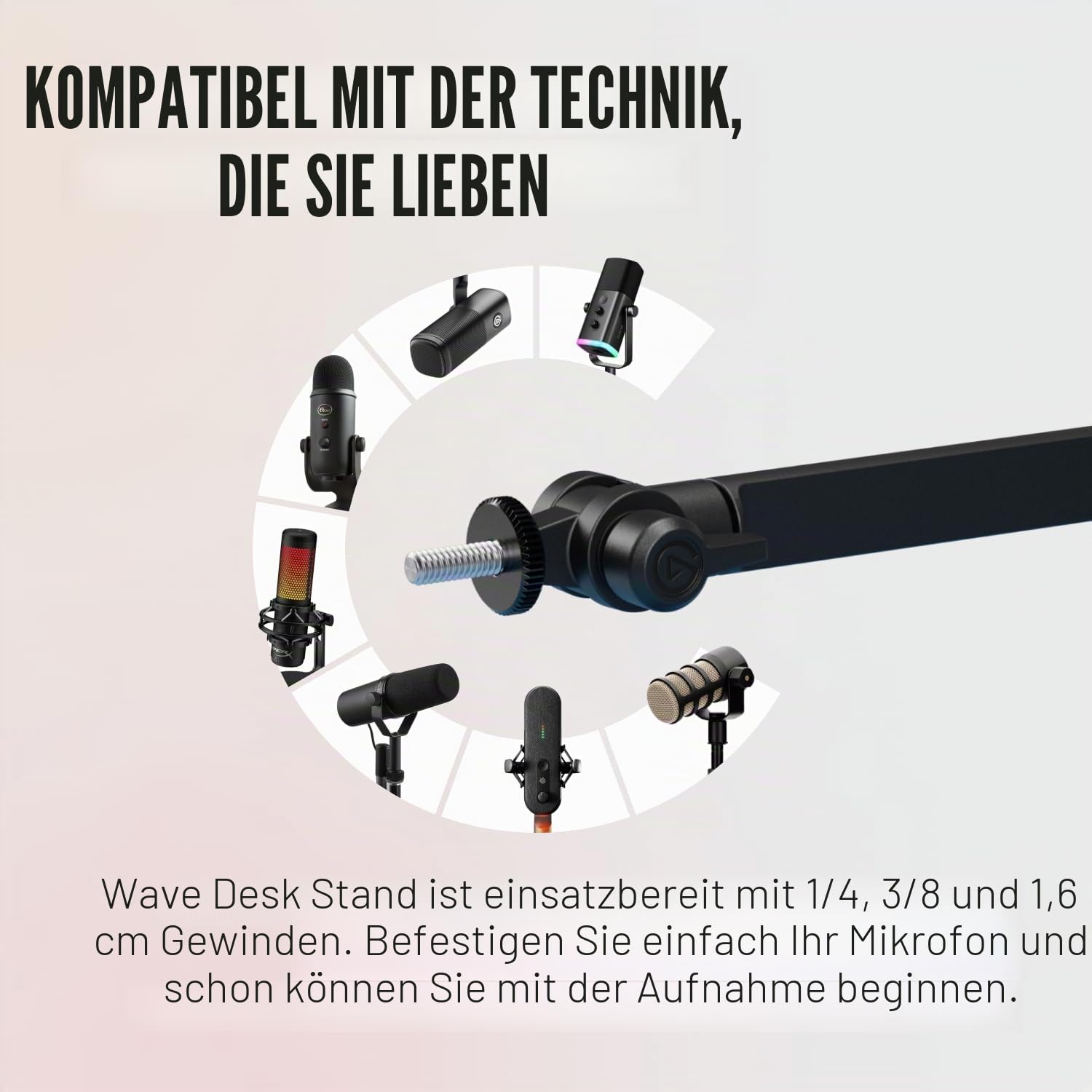 Elgato Wave Desk Stand, verstellbare Mikrofonhalterung | Drei Drehpunkte, trägt bis 1 kg, montiert Kamera, Licht oder Handy, Kabelbinder, Vollmetall