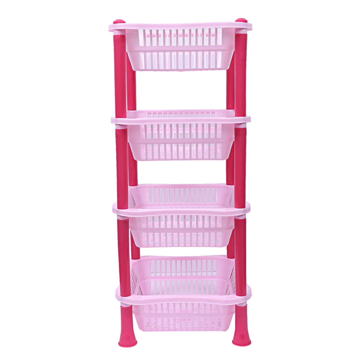 Kuber industries Plastic 4 Layer Multi-Purpose Kitchen Storage Basket Rack (Pink)-CTKTC13272