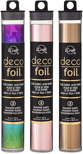 Deco Foil - Hojas de transferencia - Colores 2019 - Cristal roto Arco Iris, Cuarzo Rosa y Bronce - Paquete de 3 Paquetes