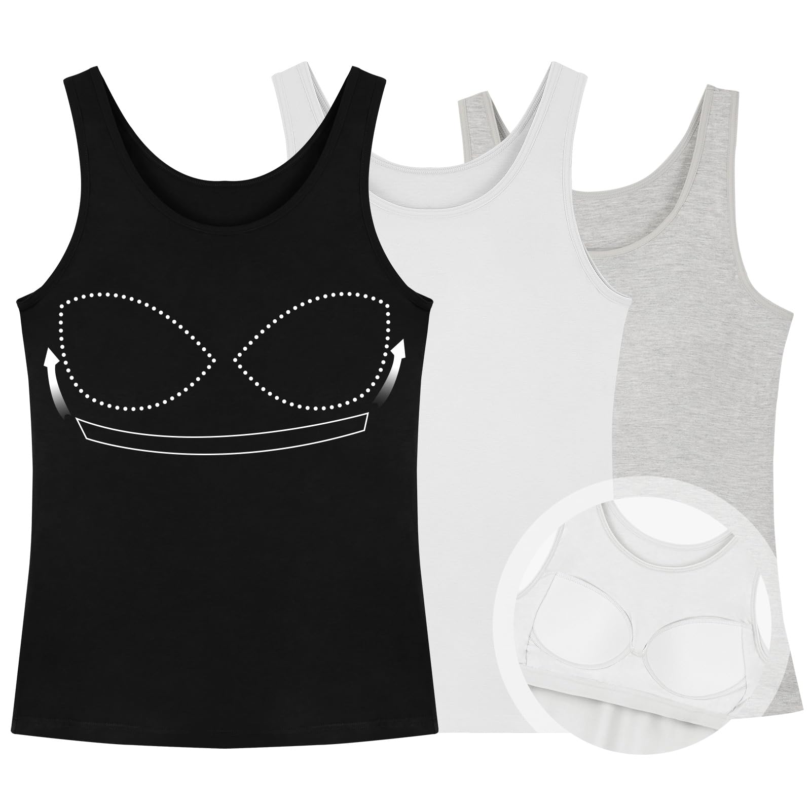 ANYFITTING Damen Unterhemd mit Integriertem BH Tank Top ärmellose Shirts Basic U-Ausschnitt Eingebauter BH Bügelloser Gepolstert Tank Tops Sommer Yoga S-3XL