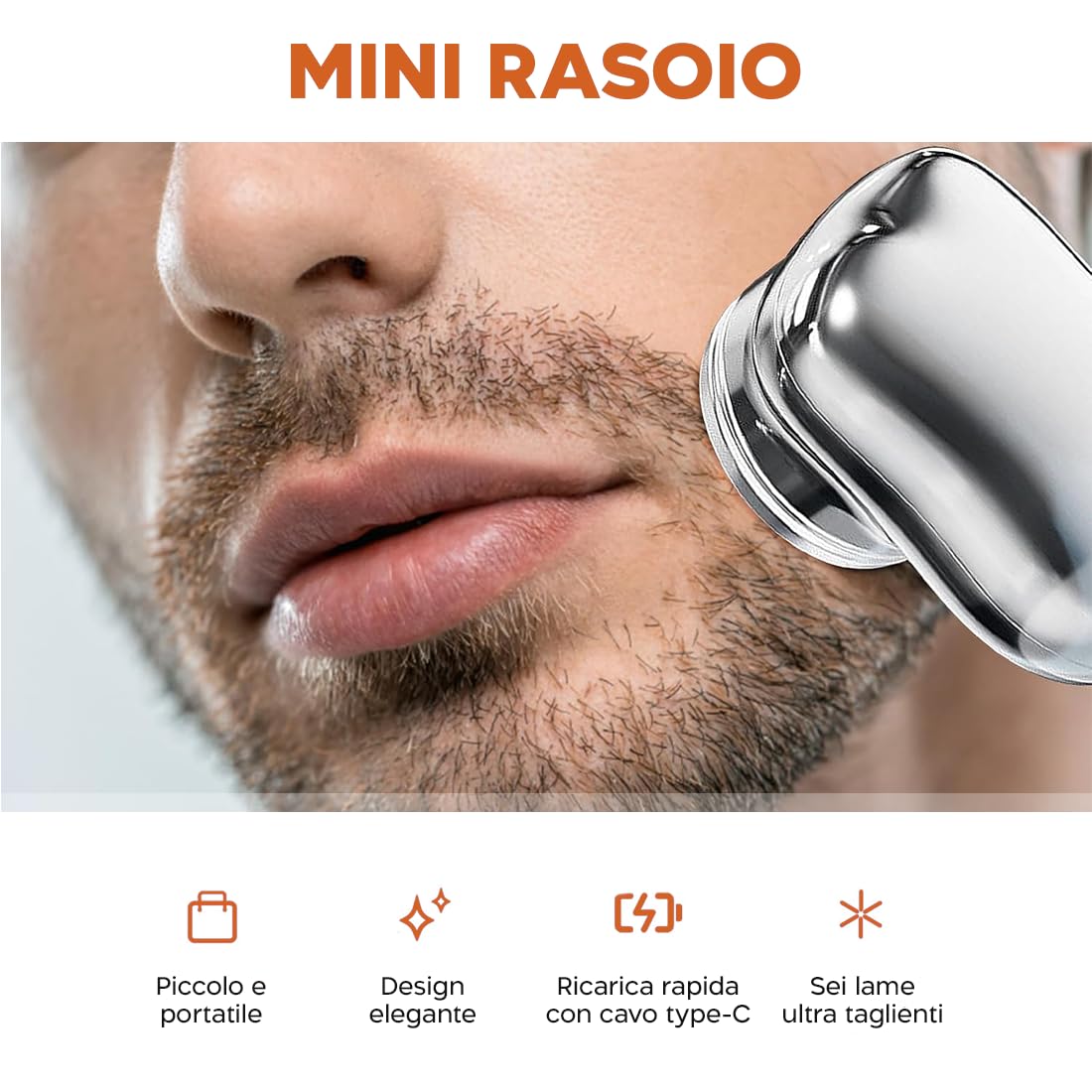 Mediawave Store - Mini Rasoio Elettrico da Uomo per Barba e Capelli, Rasoio Portatile da Viaggio Ricaricabile USB