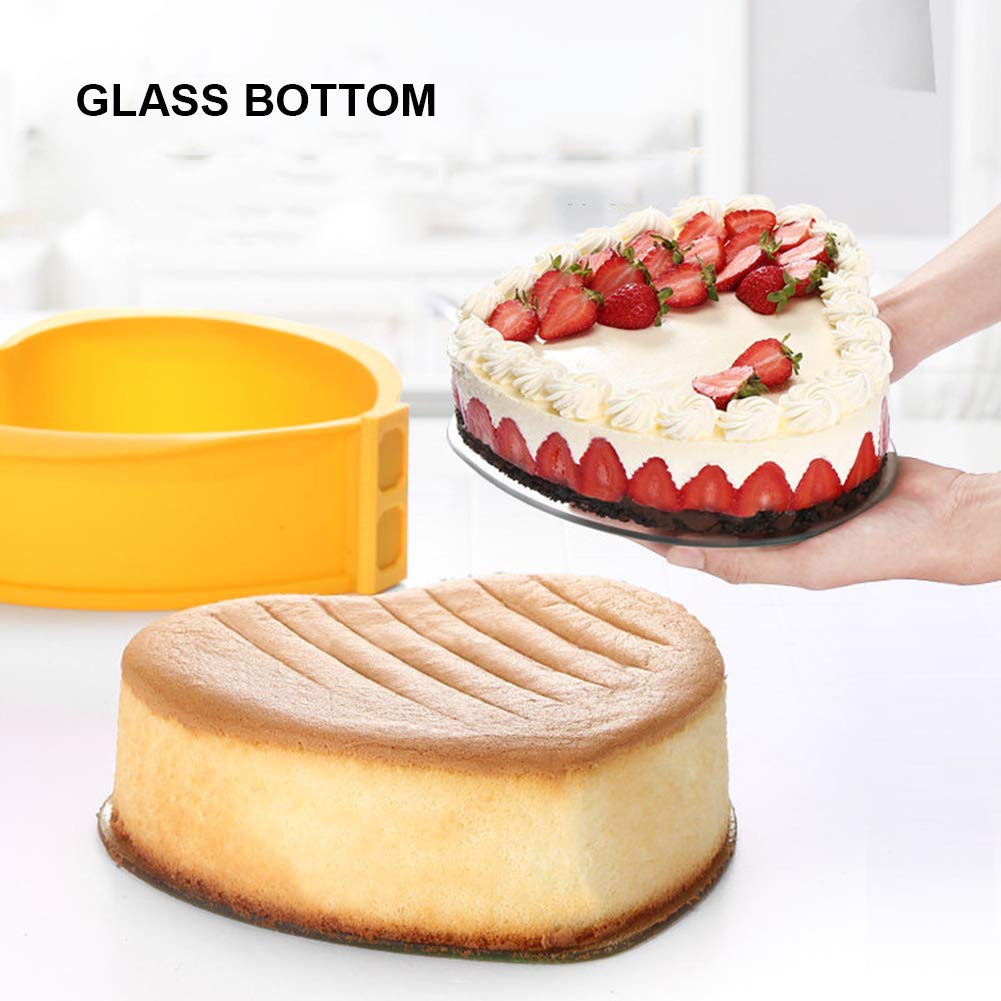 Molde de silicona antiadherente para tartas con forma de corazón de 8 pulgadas con anillo extraíble y parte inferior de vidrio, a prueba de fugas, grado alimenticio para hornear pan de mousse de gasa