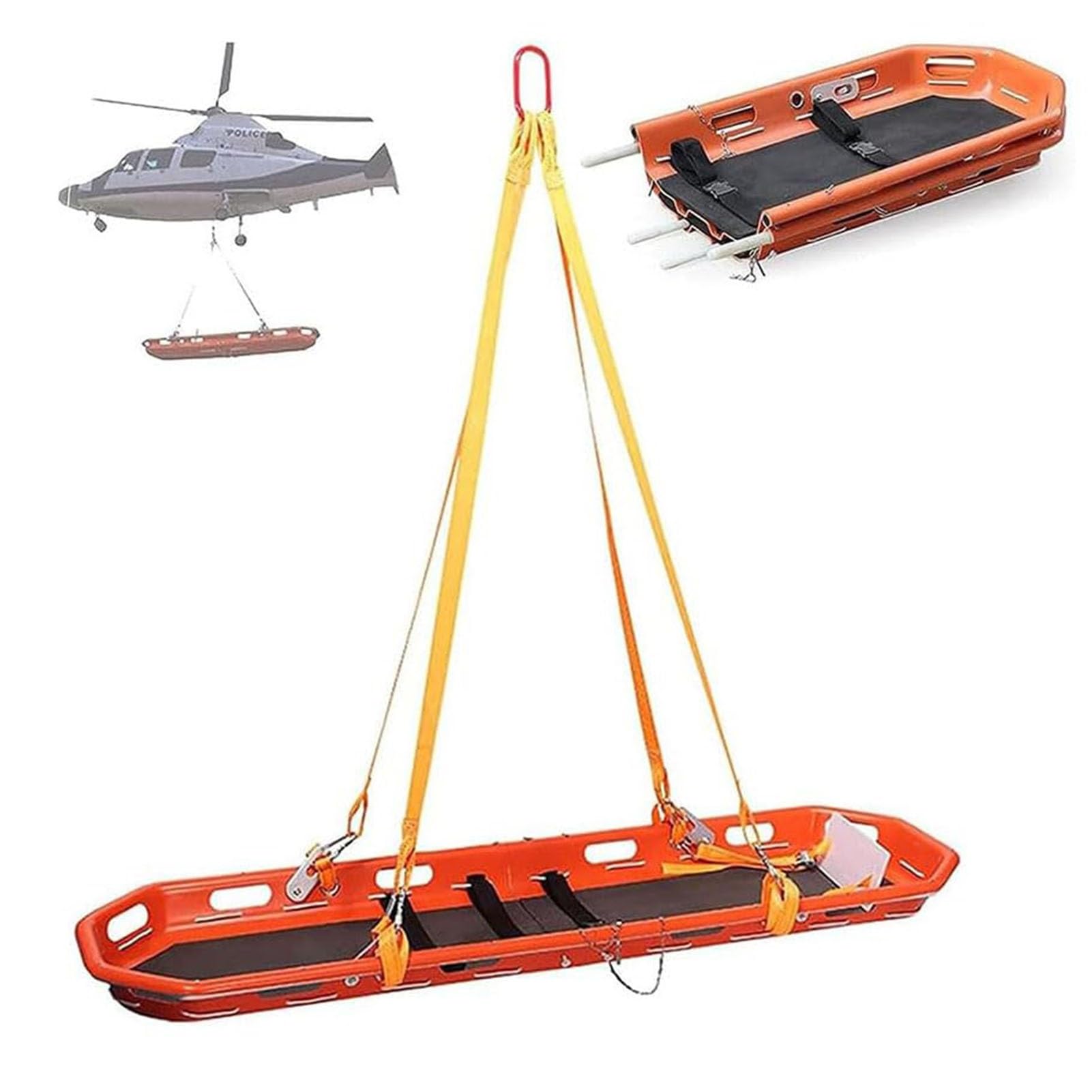 SGKOMN Rescue Basket Stretcher, Medical Stretcher, Emergency Rescue Basket Stretcher with Special Sling, for Hospitals, Clinics, Families, Sports Fields, Orange, Orange
