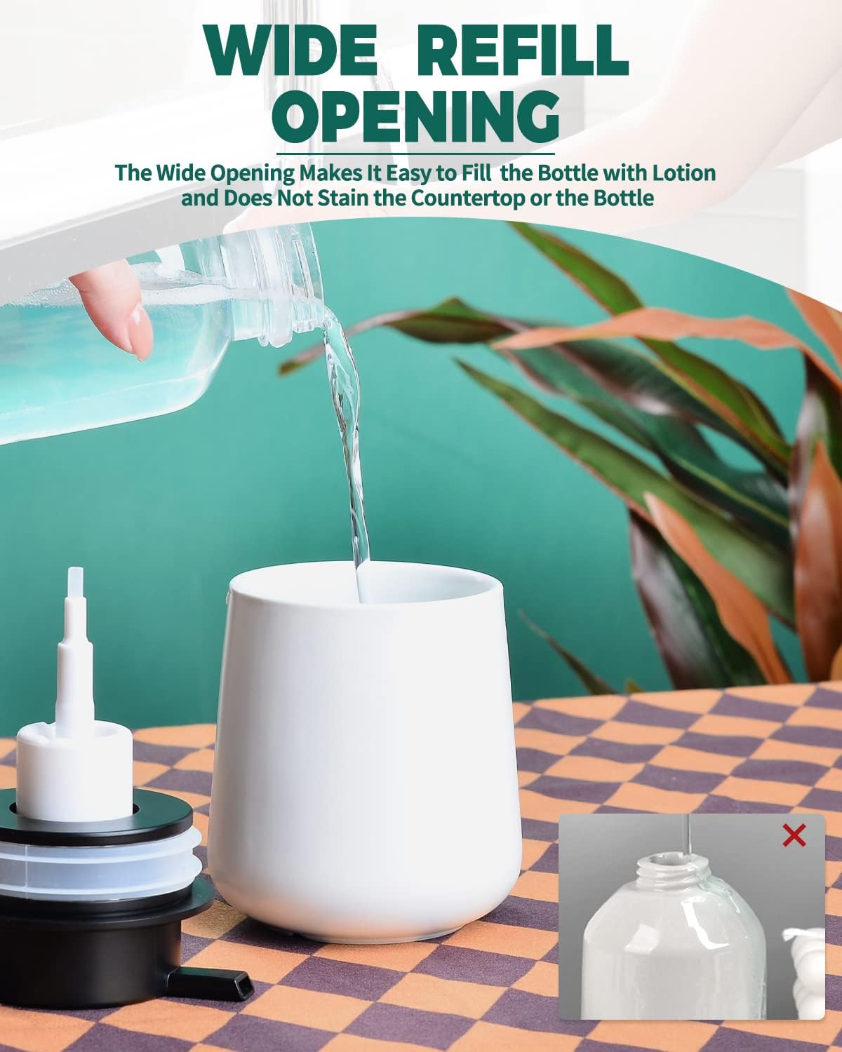 Bosilunlife Foam Soap Dispenser - 12Oz Matte White Ceramic Foaming Hand Soap Dispenser for Bathroom Refillable Liquid Kitchen Dish Hand Wash Dispenser Modern - Image 3