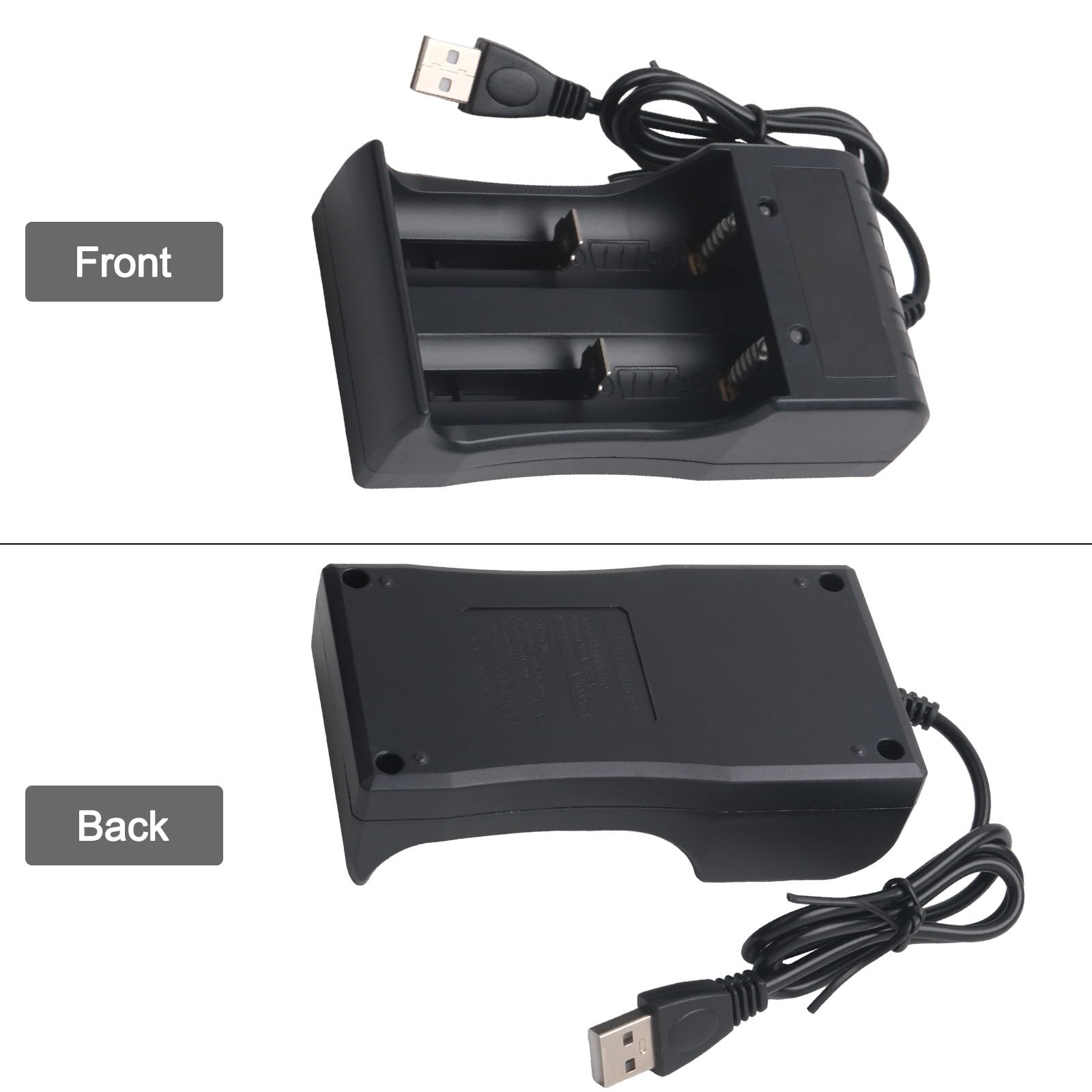 Cargador de batería USB para baterías de litio 14500, 16340, 18350, 26650 y 3.7V - Doble ranura, protección IC, indicadores LED rojo/verde (ranuras duales)