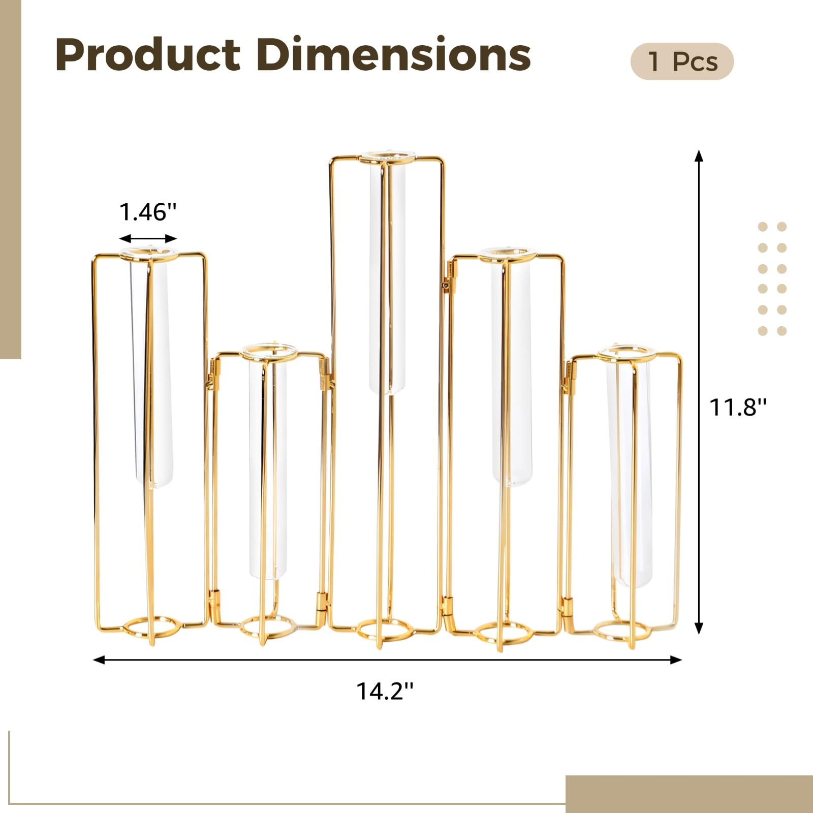 Vases de Propagation en métal doré pour Plantes, Support à 5 Tubes en Verre liés, Cadre Pliable, Petite déco de Maison