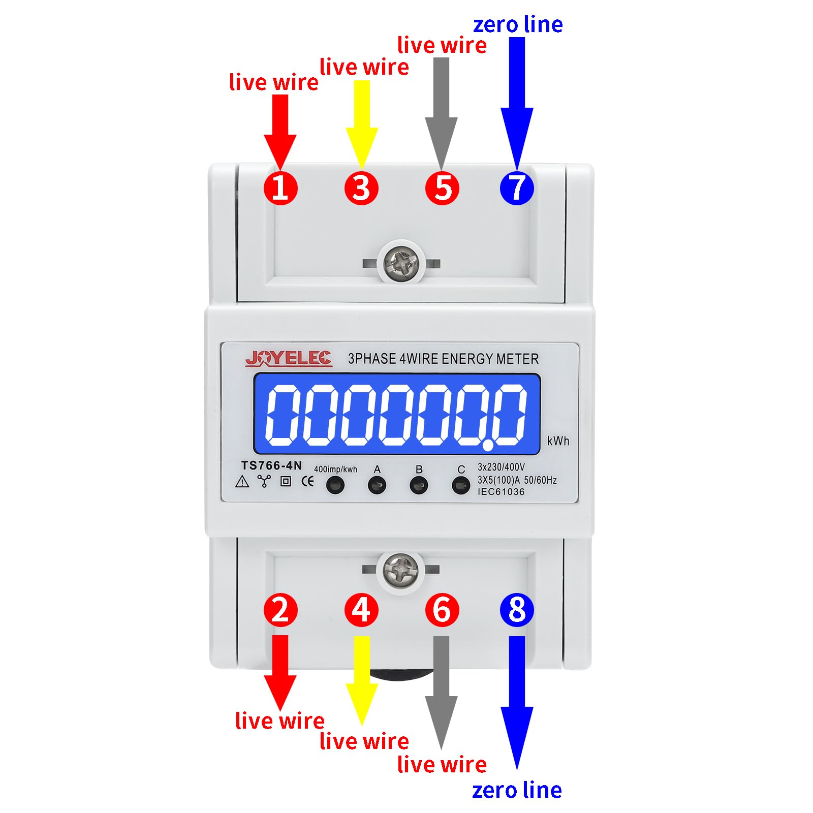 Dreiphasenzähler 3 Phasen 4Leiter 3x230V/400V 5–100A 50/60Hz Impulszähler Stromzähler digitaler LCD kalibriertes Stromverbrauchsmesser für DIN Hutschiene