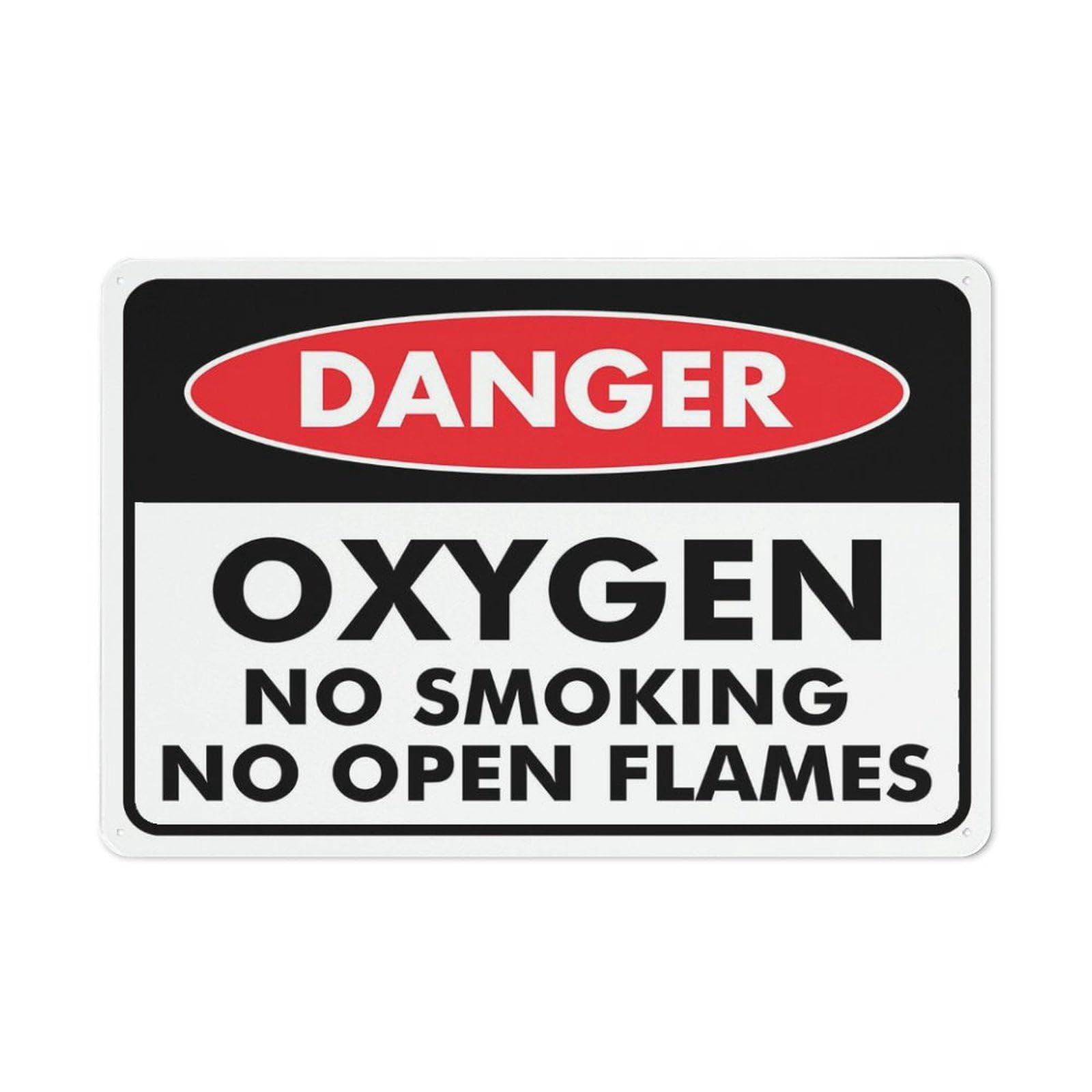 Danger Oxygen No Smoking & No Open Flames Sign 12x8 inch Metal Aluminum, Pre-Drilled Holes for Easy Mounting, Indoor & Outdoor Use (Fence, Door, Gate)