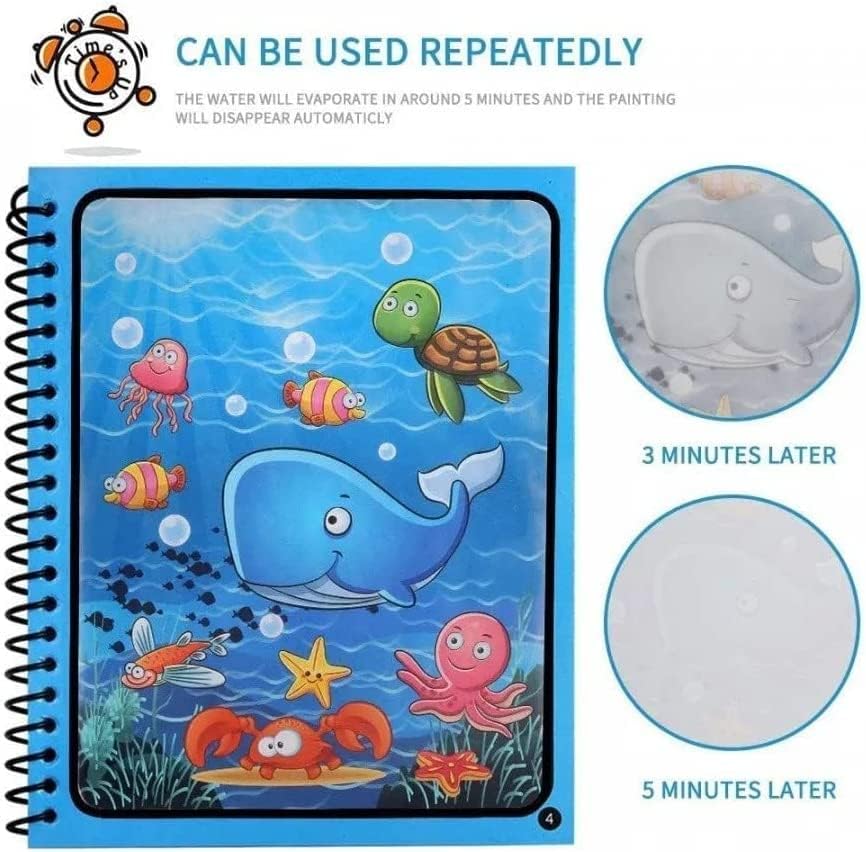Image of Reusable Magic Water Quick Dry Coloring Books for Kids Colouring Doodle Pen Water Painting Book for Children Education Drawing Pad Kids Learning /Fun Books (Random Designs) - No Colors Required (4)