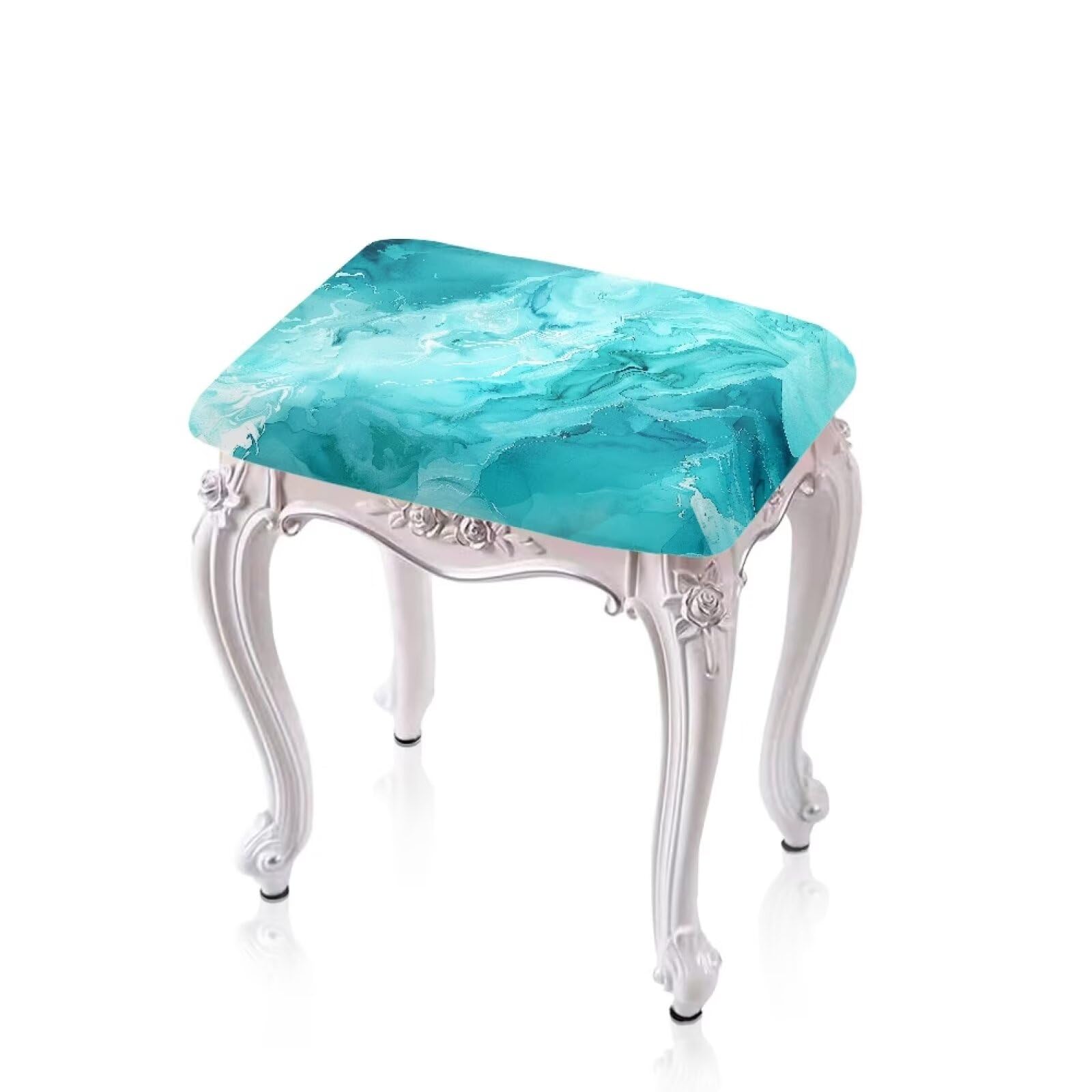 Cugasmaru Bar Stool Covers Teal Marble Print Slipcover Rectangle Non Slip Vanity Stool Cover Soft Counter Stool Bar Chair Covers Set of 2 Saddle Bar Stool Slipcover for Cushion Barstool