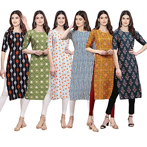 Image of Pinkmint Women's Crepe Digital Print Straight Kurta [Pack of 6] (CKE-329-353-330-333-341-343)