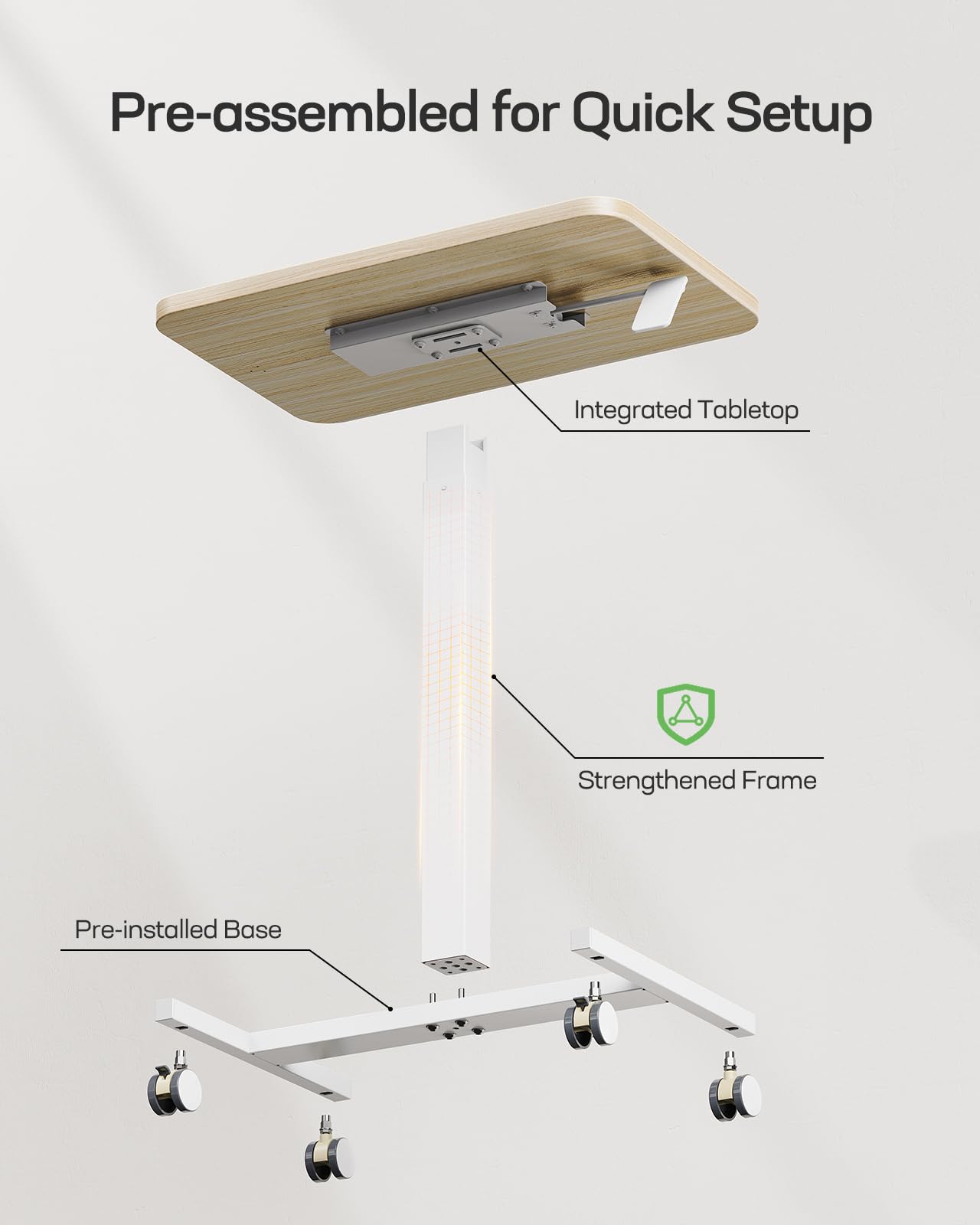 Marsail Mobile Standing Desk Wider Height Adjustable Computer Desk Rolling Sit Stand Desk with 4 Lockable Wheels Ergonomic — view 7