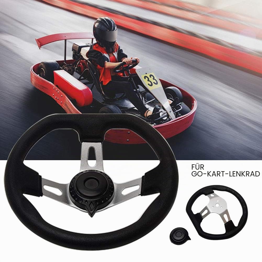 Go-Kart-Lenkrad mit Kappe, 270 mm, 3 Speichen, PU-Schaum mit Löchern, Schwarz, Universelle Passform für Go-Kart