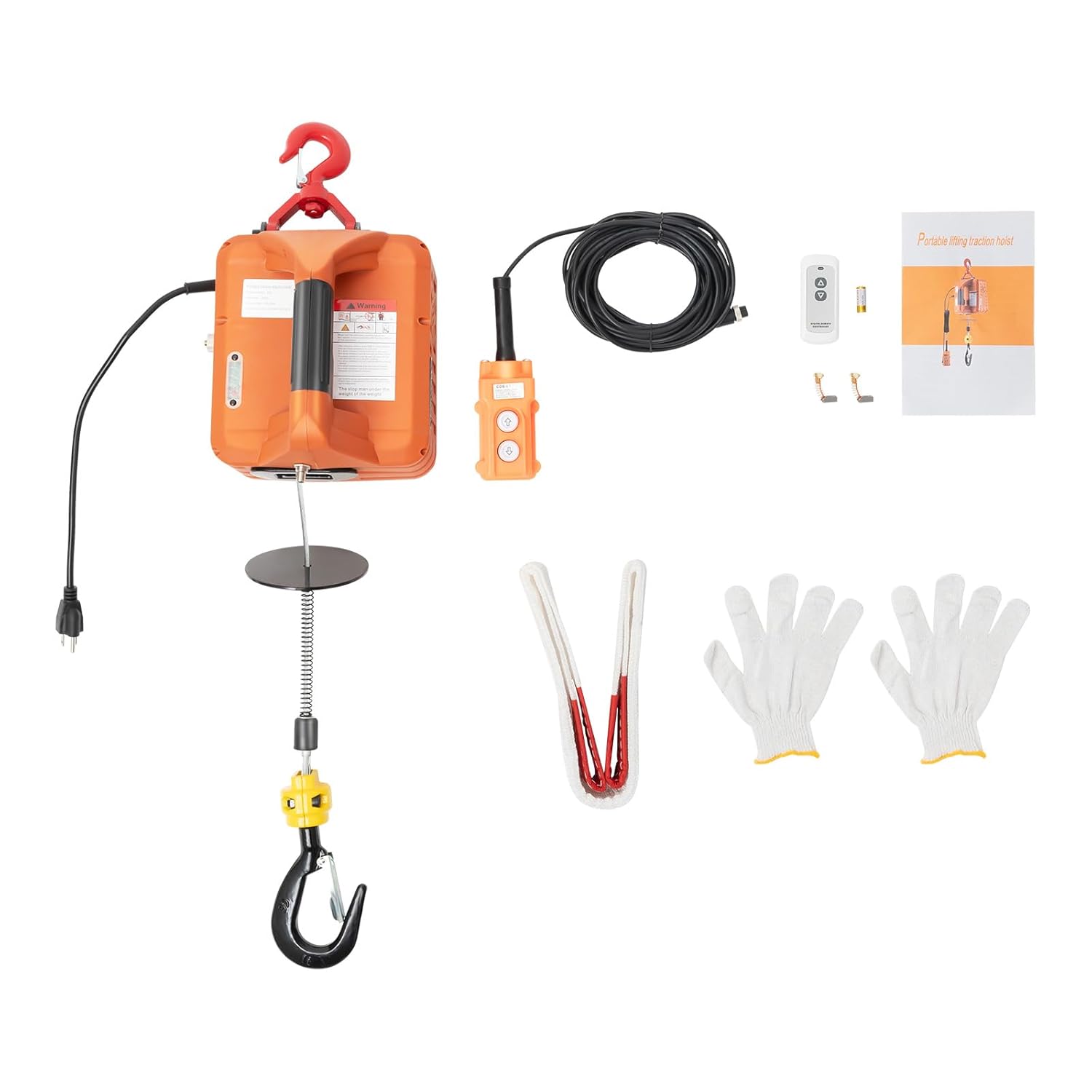 Futchoy Portable 3-in-1 Electric Winches 300kg/660lbs 1500W 16ft/min Hoist Winch Crane Lift w/Remote Vertically or Horizontally in Garages Ceilings Orange