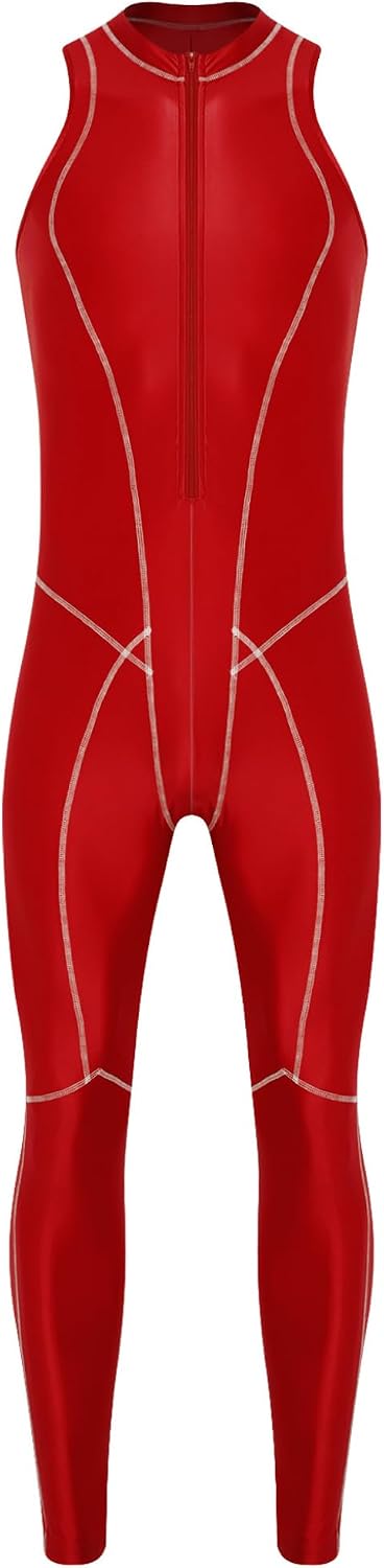 Oil Silky Bodysuit for Men Glossy Jumpsuit for Men Nylon Tight Full Bodysuit Muscle Zentai Suit
